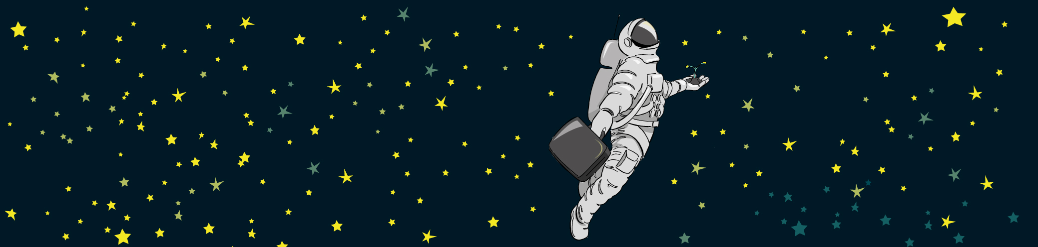 Astronaut in ruimte met kiemplantje voor volgende zakelijk stap. Pioniers hebben ruimte nodig
