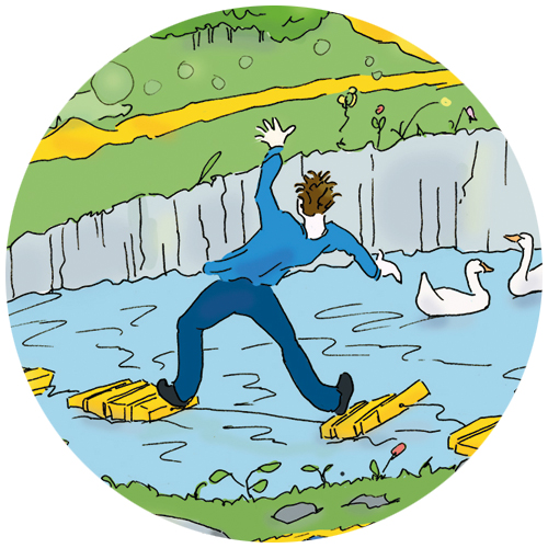 Balance in work, private life and character. Balancing movement across the river through your life.